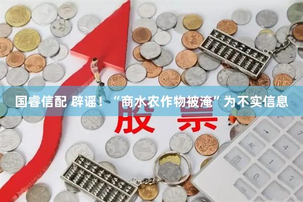 国睿信配 辟谣！“商水农作物被淹”为不实信息